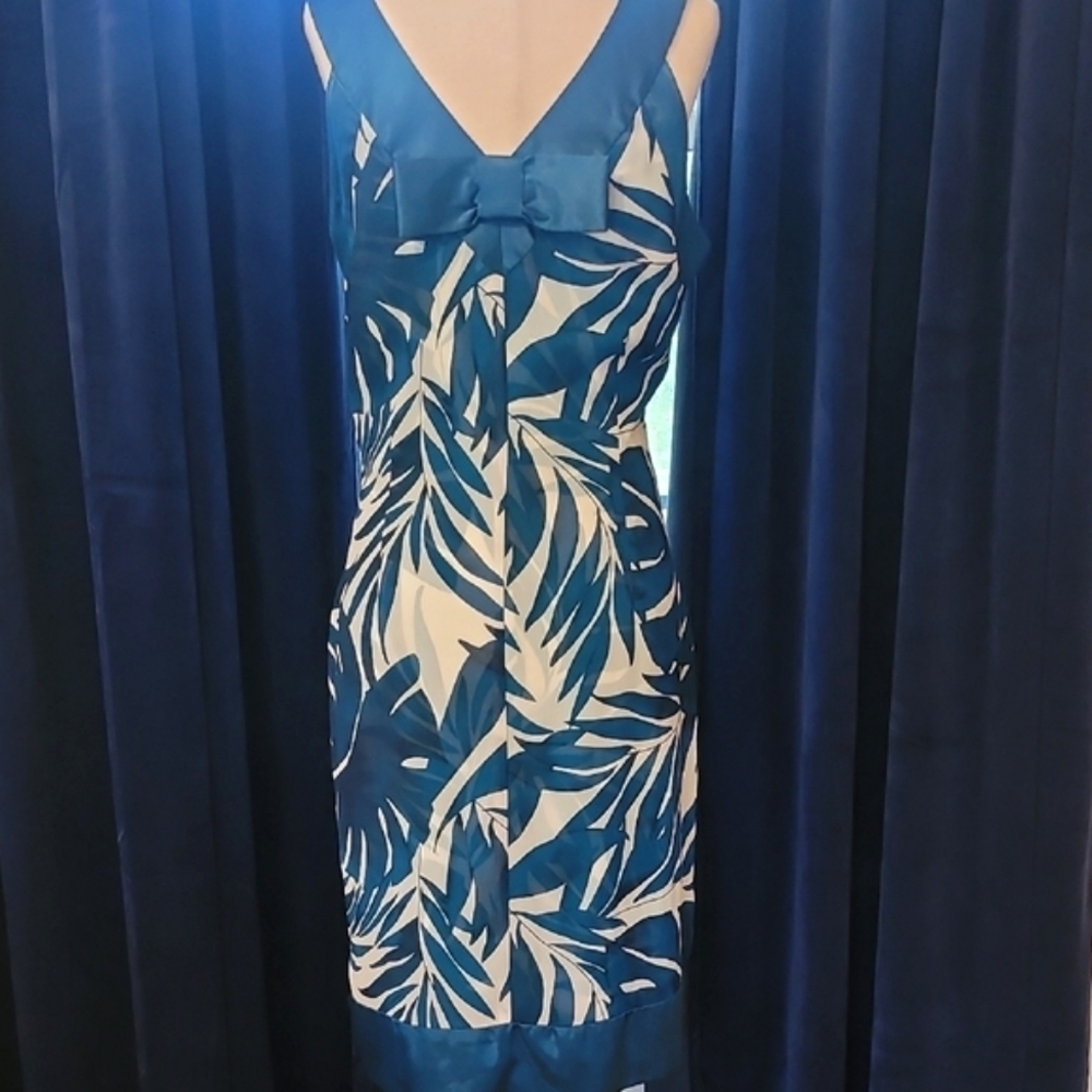 Bethany Mota White and Blue Halter Sheath Dress - Picture 4 of 5